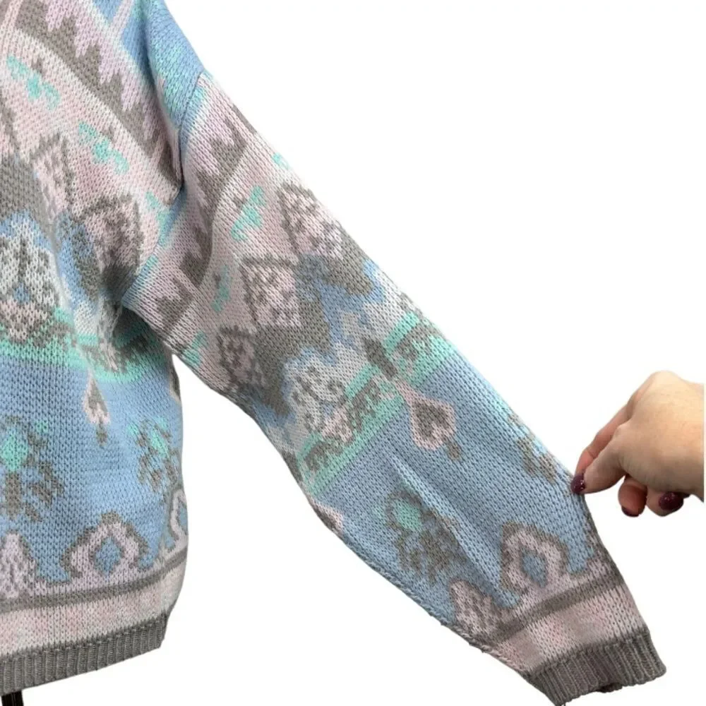 Vintage 80s DEB Sweater Pastel Kawaii Fairy Kei Heart Design Large